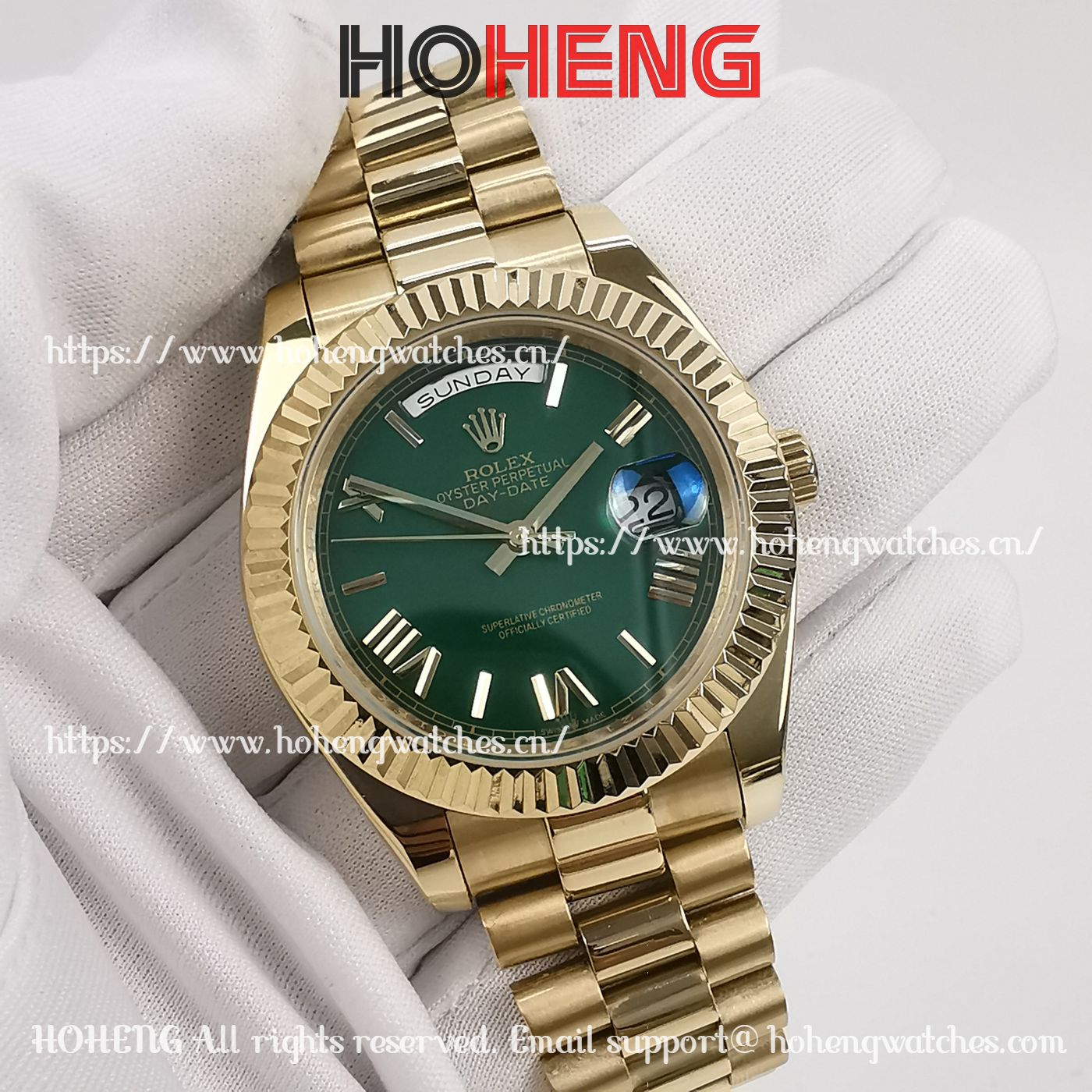 Rolex Day-Date 228238 Fluted Bezel Green Dial