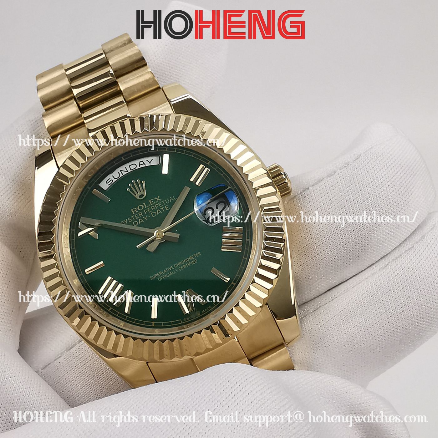 Rolex Day-Date 228238 Fluted Bezel Green Dial